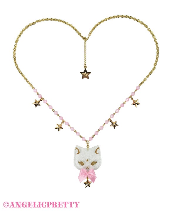 angelic pretty milk cat necklace - white × pink - 2021