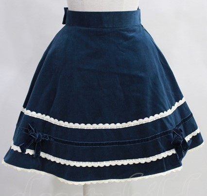 metamorphose velveteen ribbon lace skirt - navy - 2004