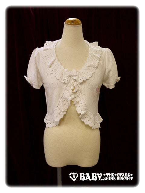 btssb heart openwork knit short sleeve bolero - offwhite - 2013