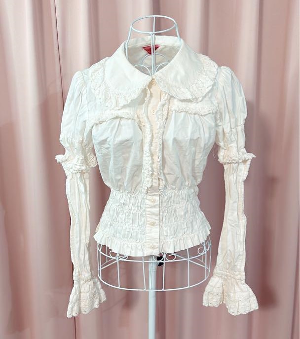 btssb waist shirring blouse (128 416) - white - 2004