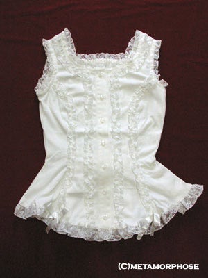 metamorphose ruffle bustier style cutsew (lace fabric frill) - white - 2009