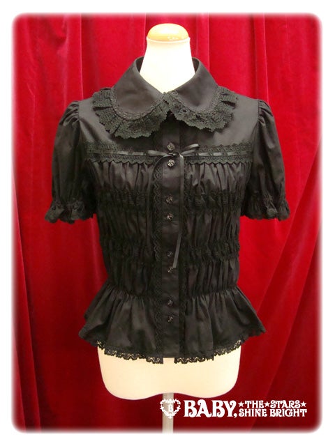 btssb shirring blouse (short sleeves) - black - 2011